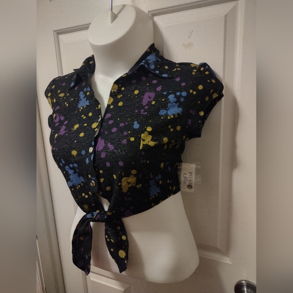🆕️Piper & Blue Graphic Paint Dye-Tie At Waist Top. Sz XL NWT - Picture 5 of 6